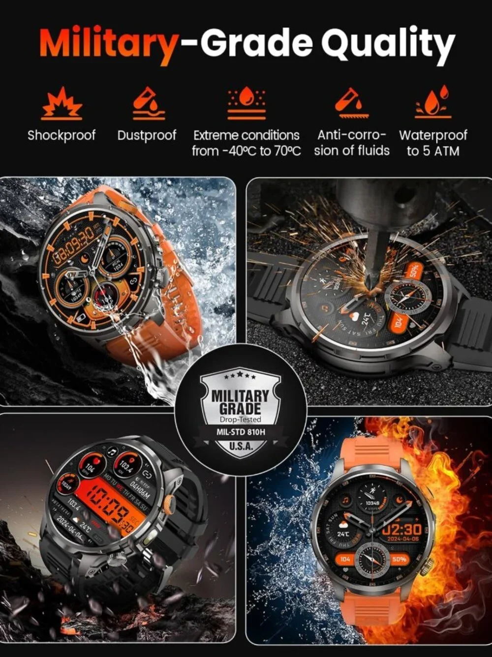 Military Smart Watch for Men, 1.91'' Fitness Tracker, 100+ Sport Modes
